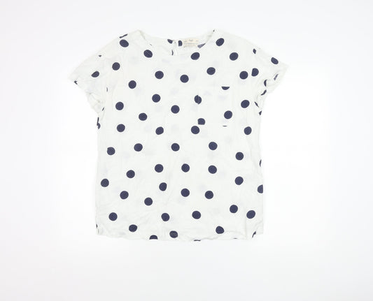 F&F Women’s White Polka Dot Linen Blend Short Sleeve Blouse UK 10
