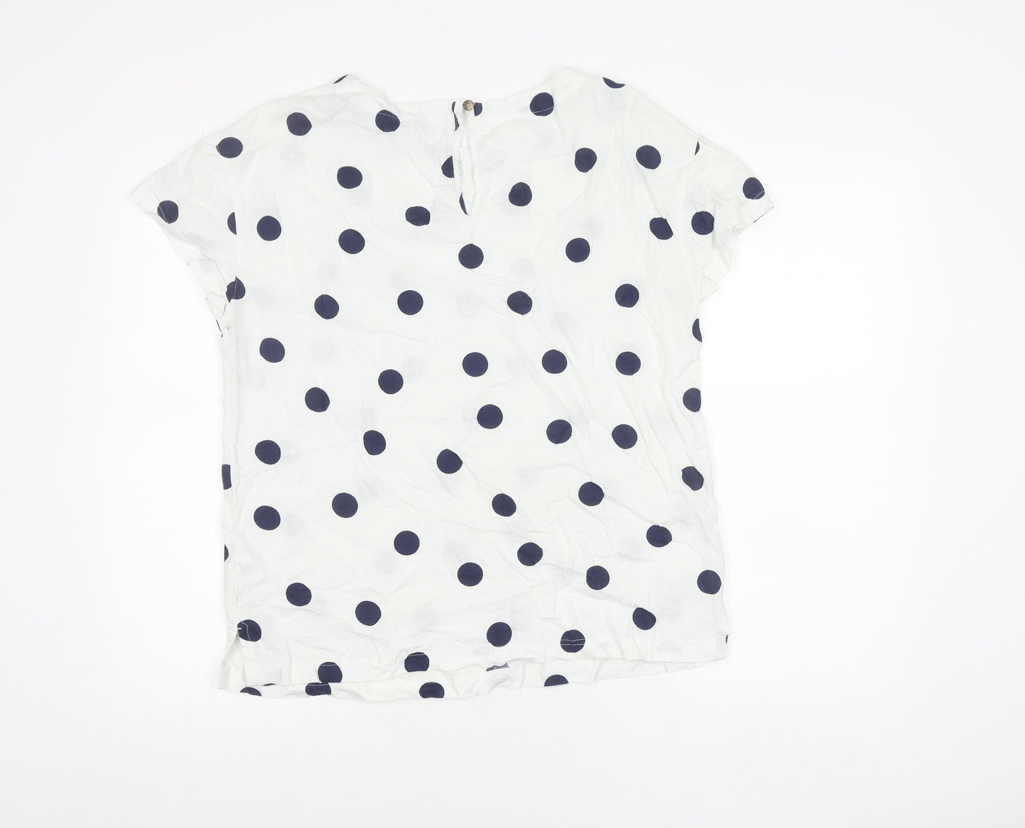 F&F Women’s White Polka Dot Linen Blend Short Sleeve Blouse UK 10
