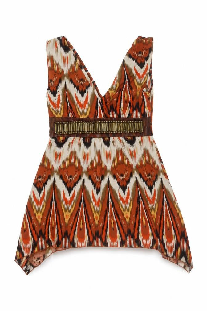 Zuppe Womens Multicoloured Geometric Beaded Tunic Blouse Size 10