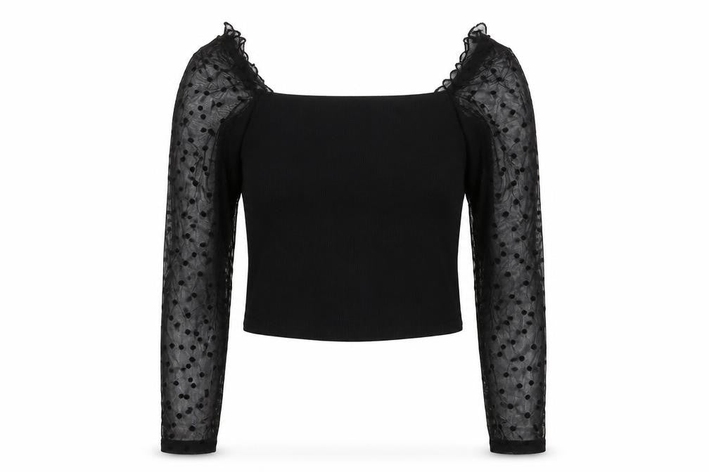 New Look Women Black Size 12 Cropped Square Neck Puff Sleeve Blouse