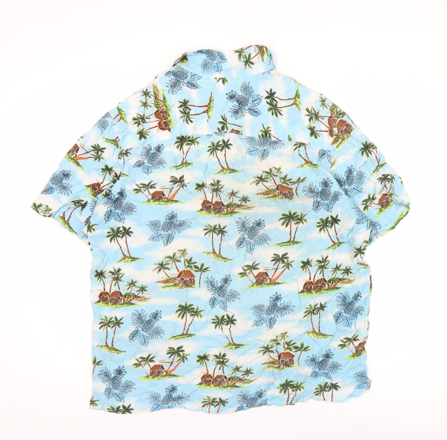 George Men's Blue Hawaiian Short Sleeve Button-Up Shirt L 42-44