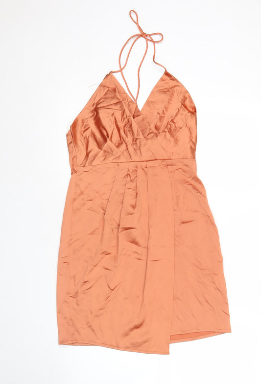 Misspap Women’s Orange Halter Neck Slip Dress Size 10 Short Summer