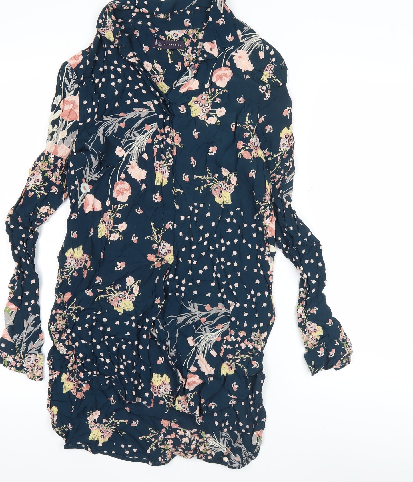 Marks and Spencer Womens Blue Floral Blouse UK 12 Long Sleeve Tunic
