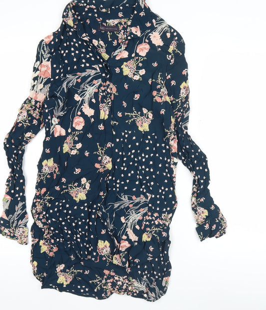 Marks and Spencer Womens Blue Floral Blouse UK 12 Long Sleeve Tunic