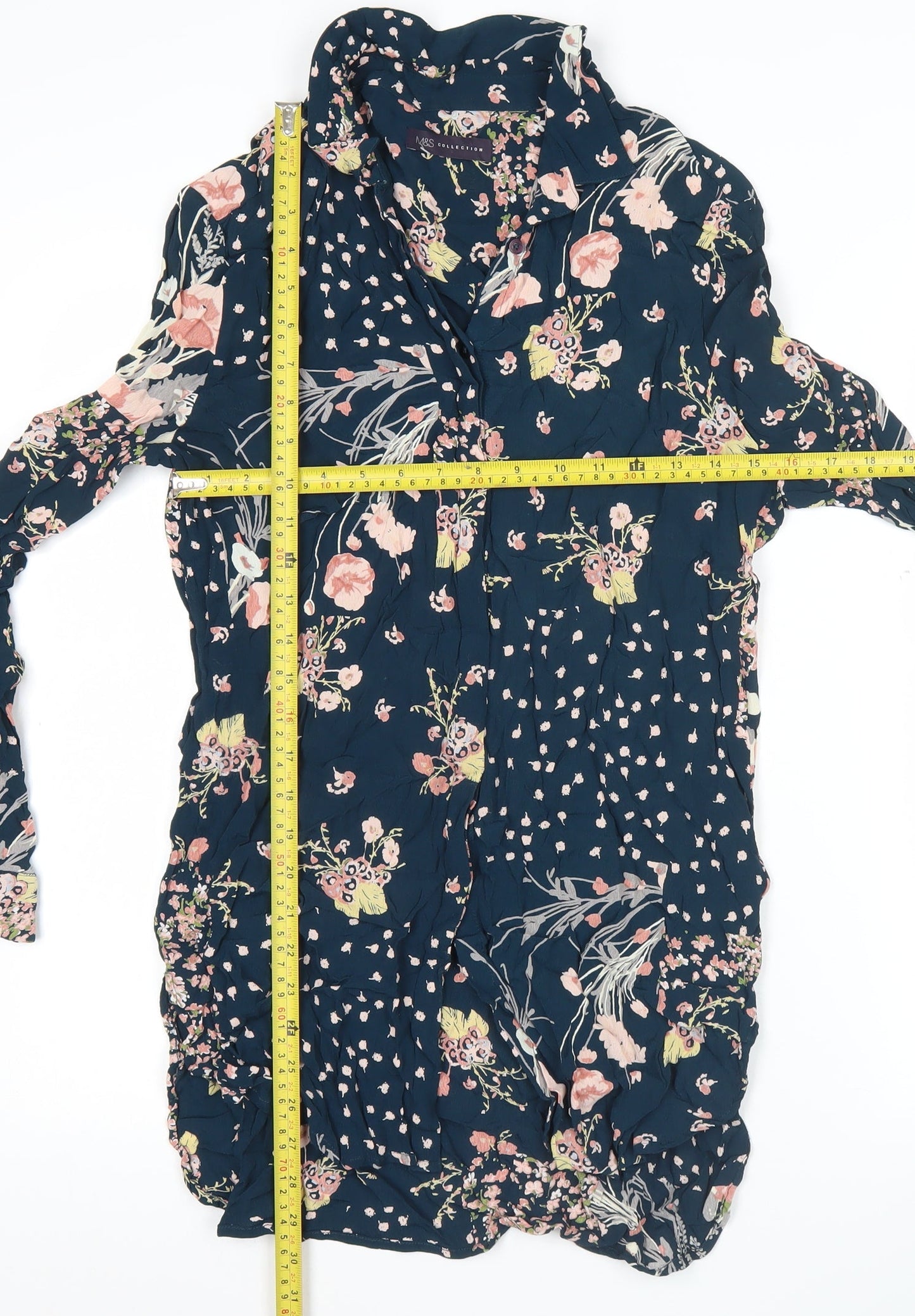 Marks and Spencer Womens Blue Floral Blouse UK 12 Long Sleeve Tunic