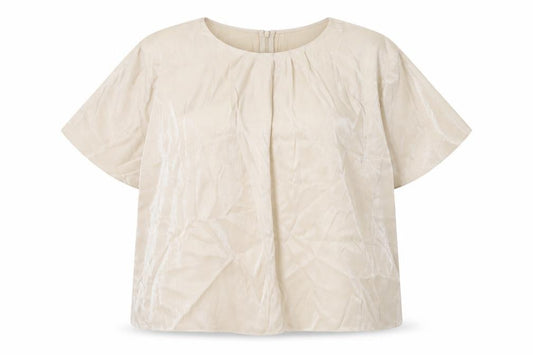 Marks and Spencer Womens Beige Size 14 Blouse Round Neck Short Sleeve
