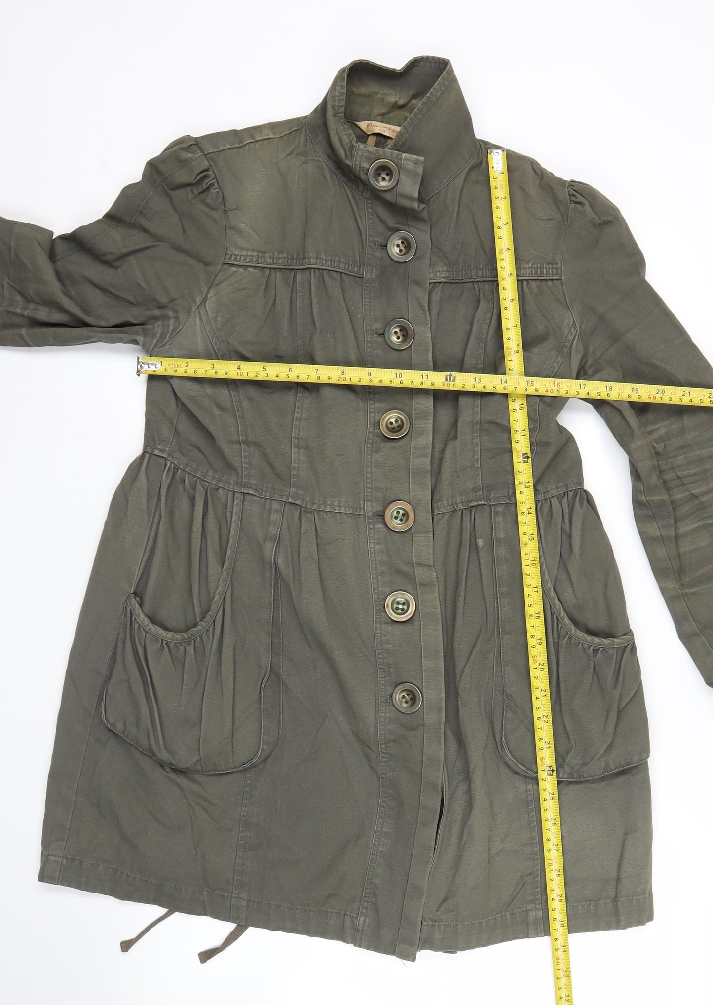 Miss Selfridge Womens Green Cotton Military Jacket Coat Size 14