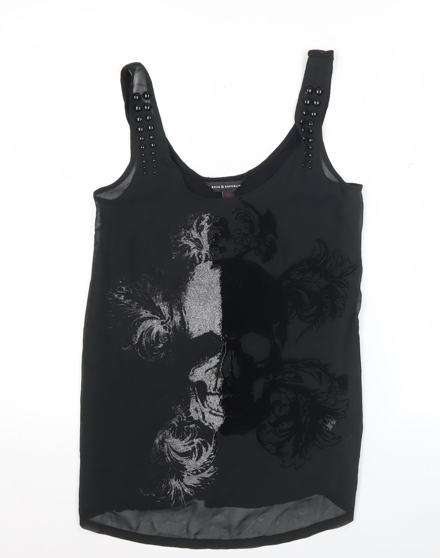 Rock & Republic Womens Black XS Sleeveless Skull Studded Tank Top
