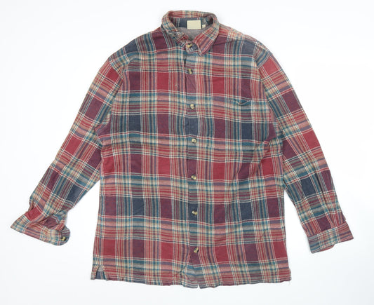 The Trader Jeans Company Men's Red Plaid Flannel Button-Up Shirt M