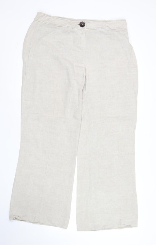 Wallis Women’s Beige Linen Blend Straight Leg Trousers Size 16