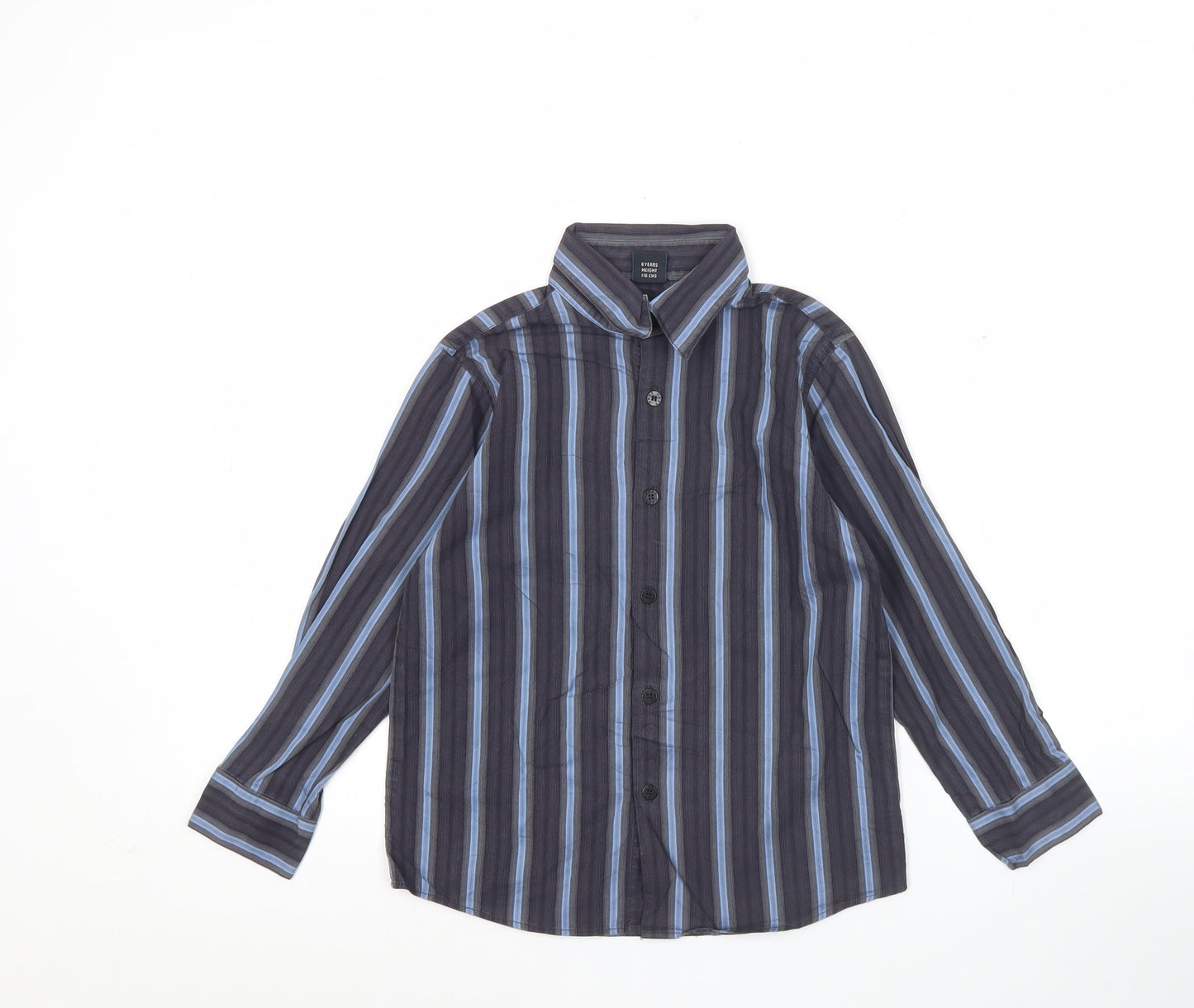 Next Boys Blue Striped Button-Up Long Sleeve Shirt 6 Years Cotton