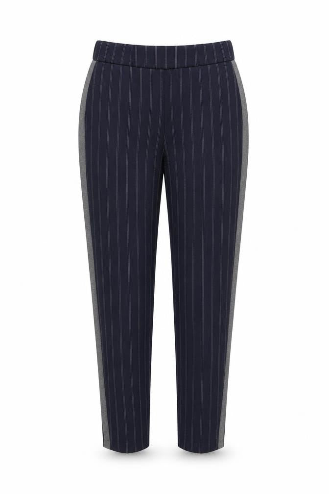 Zara Women Blue Striped Straight Trousers Size S Elastic Waist