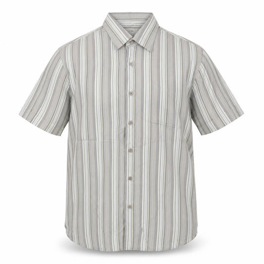 Linea Men’s Grey Striped Short Sleeve Cotton Button Up Shirt XL