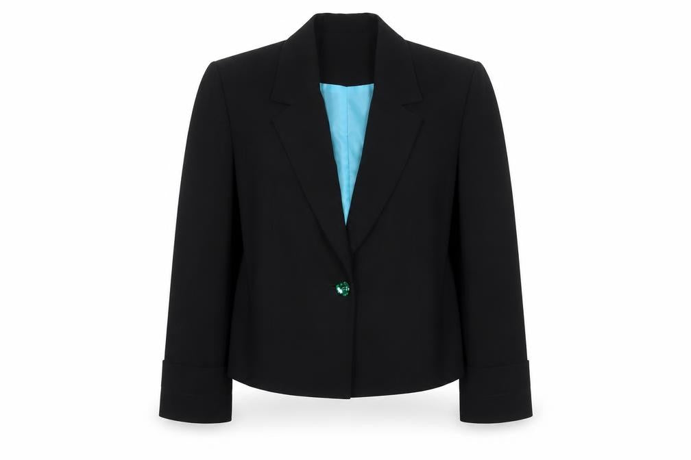 Wish Women’s Black Cropped Blazer Jacket Size 12 Tailored One-Button