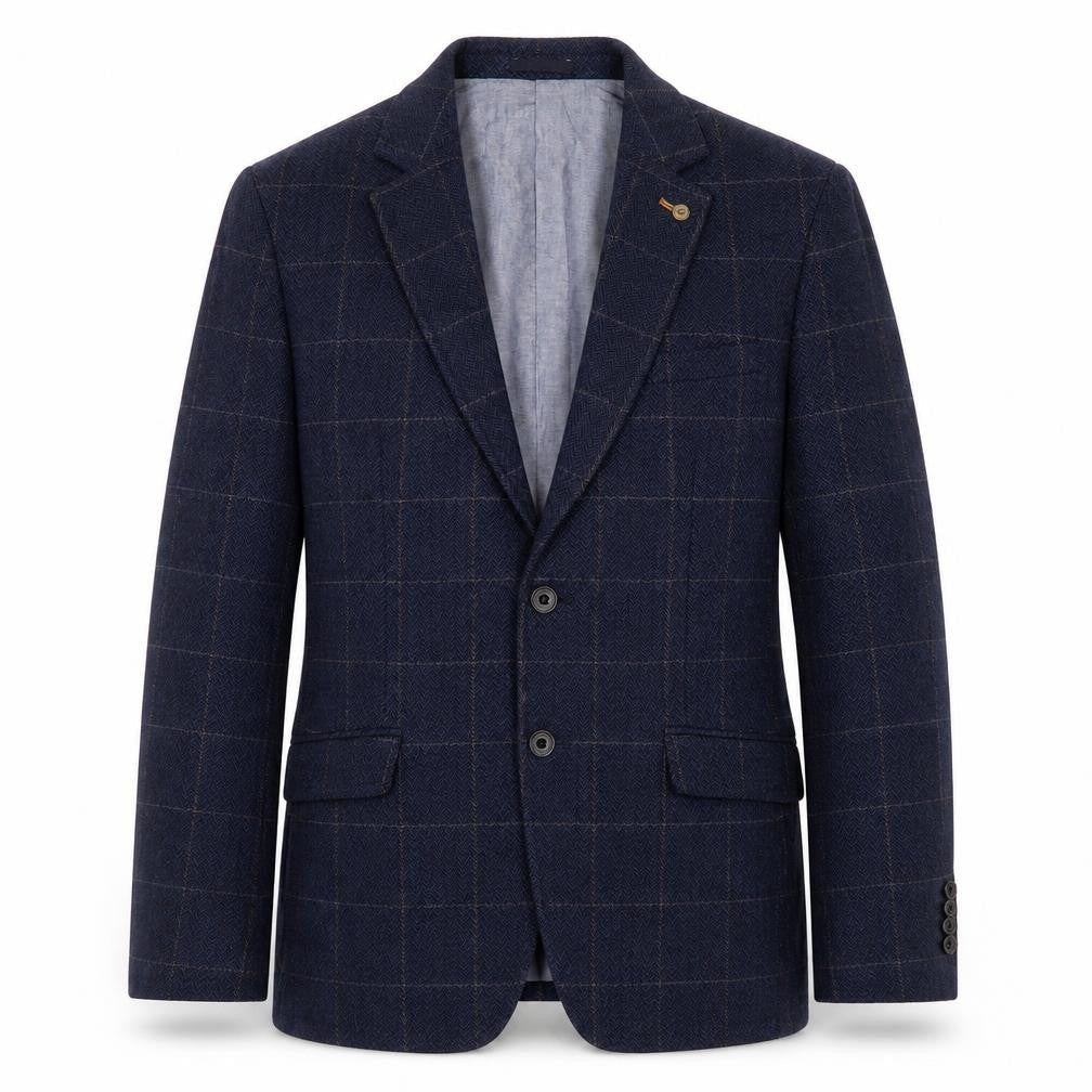 Mexx Men’s Blue Checked Slim Fit Wool Blend Blazer Jacket Size 38