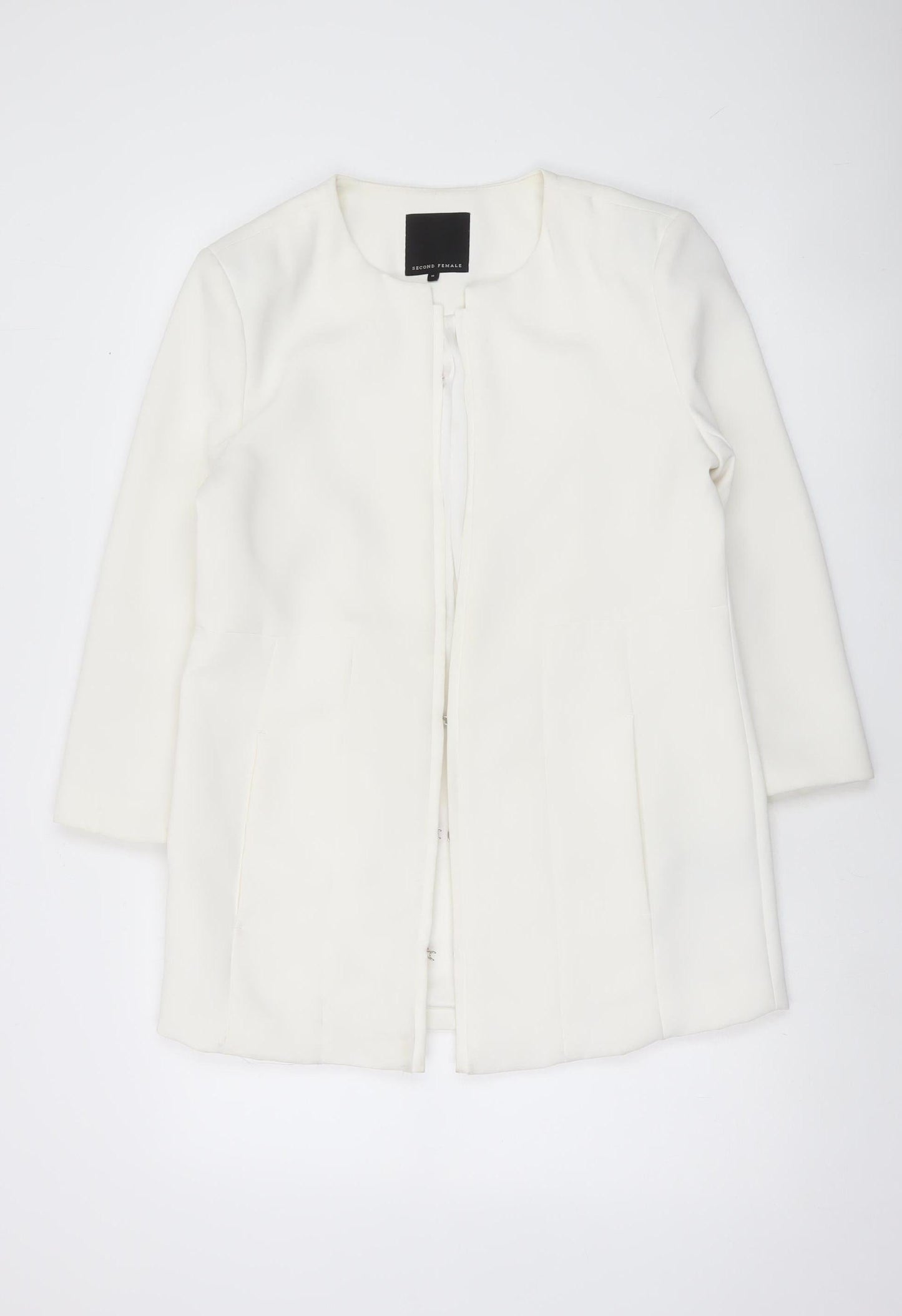 Second Female Womens White Blazer Jacket Size M Collarless Formal