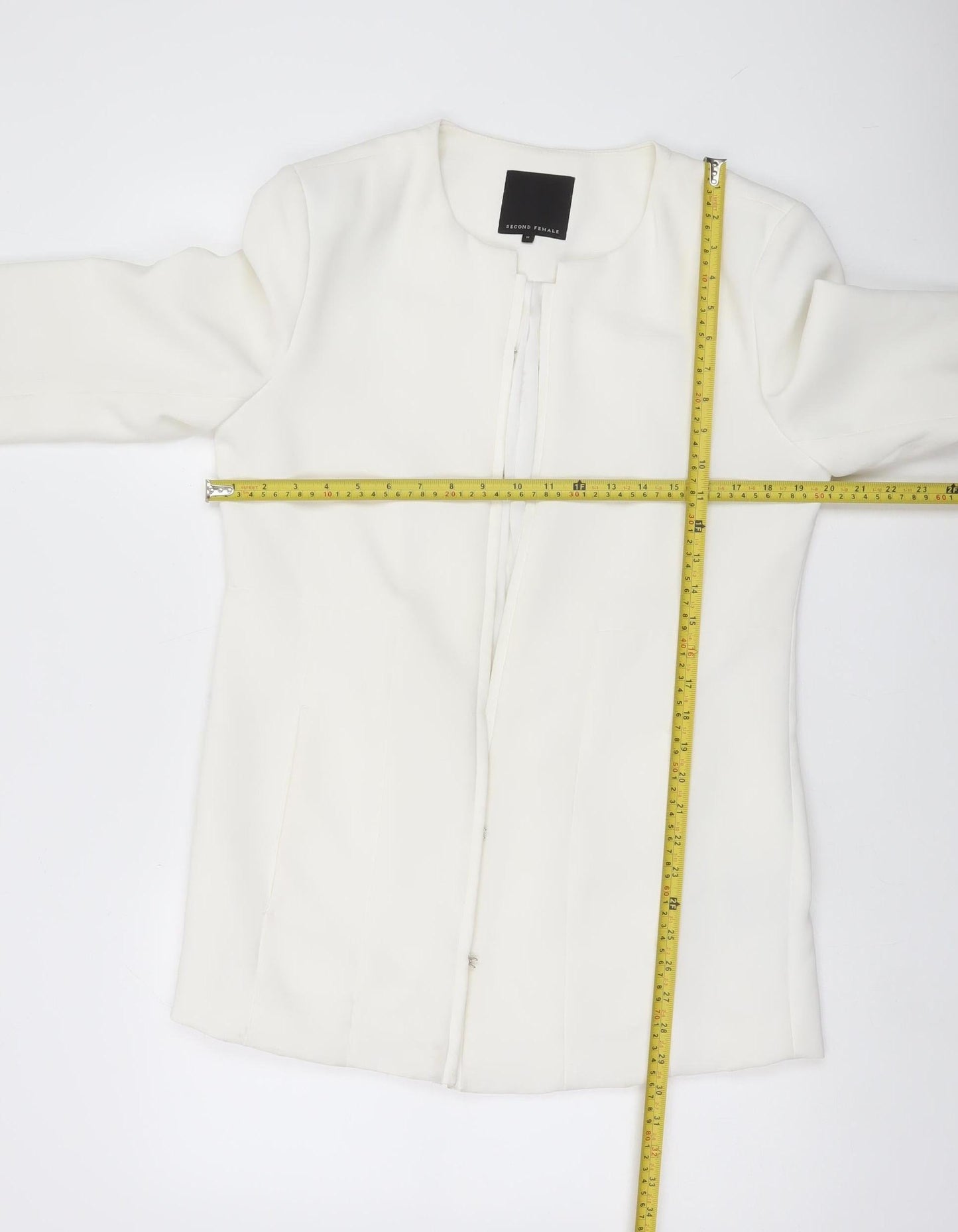 Second Female Womens White Blazer Jacket Size M Collarless Formal