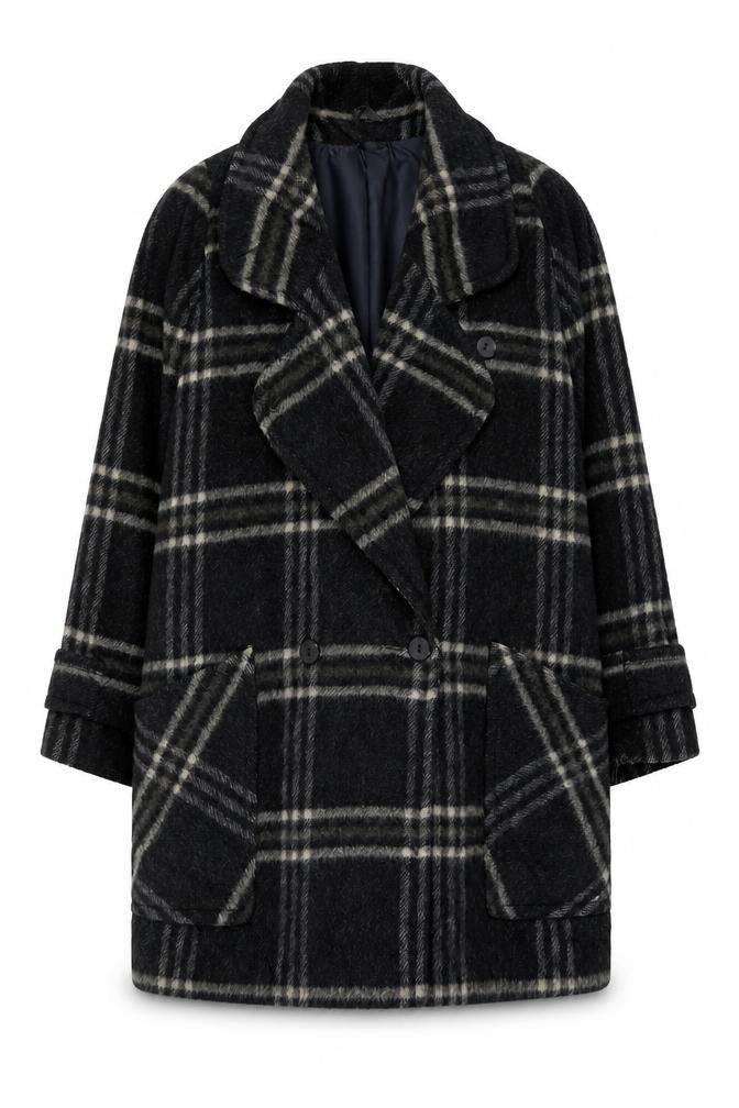 Accolade Womens Black Plaid Wool Blend Mid-Length Overcoat Size 16