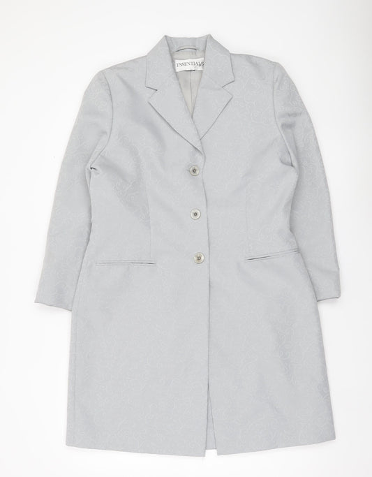 Essentials Women Grey Long Coat Size 14 Polyester Overcoat