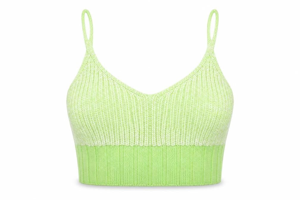 Front view of ASOS Women’s Green, size UK 8, Knit Acrylic Spaghetti Strap Crop Top