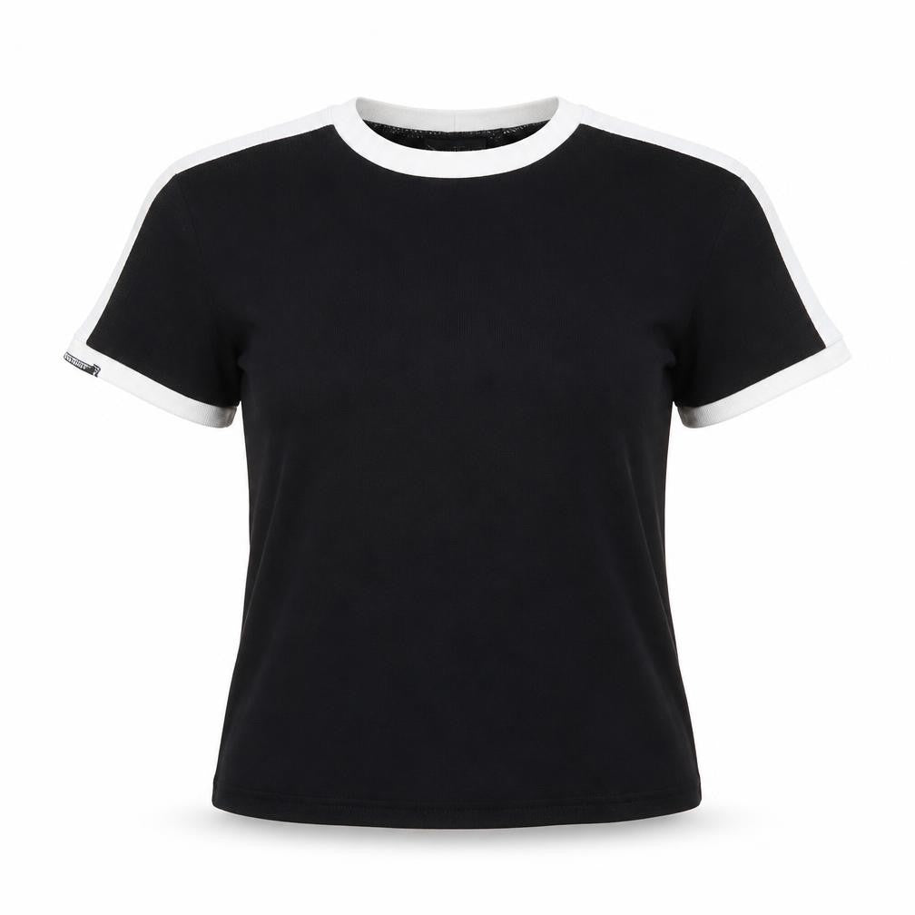 PRETTYLITTLETHING Womens Black Size 6 Ringer T-Shirt Cotton