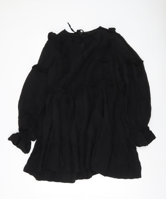 In The Style Women’s Black Size 12 Shift Mini Dress Ruffle Long Sleeve