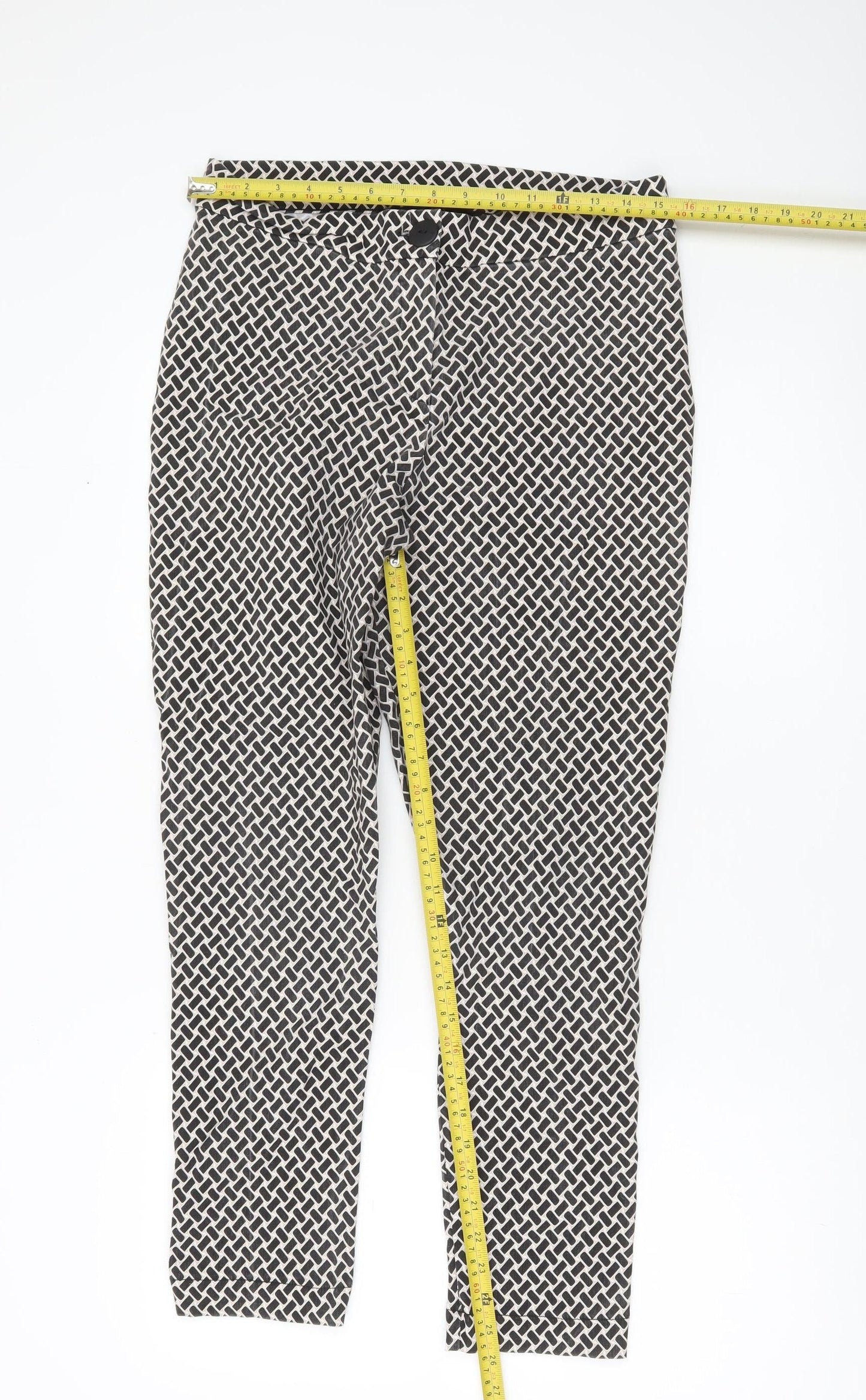 George Women’s Black Geometric Slim Leg Stretch Trousers Size 16