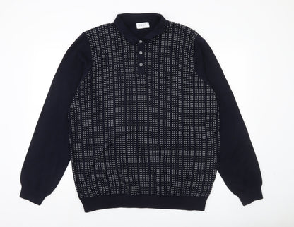 Additional front view of Easy Men's XL Blue Collared Henley Jumper Long Sleeve Knit