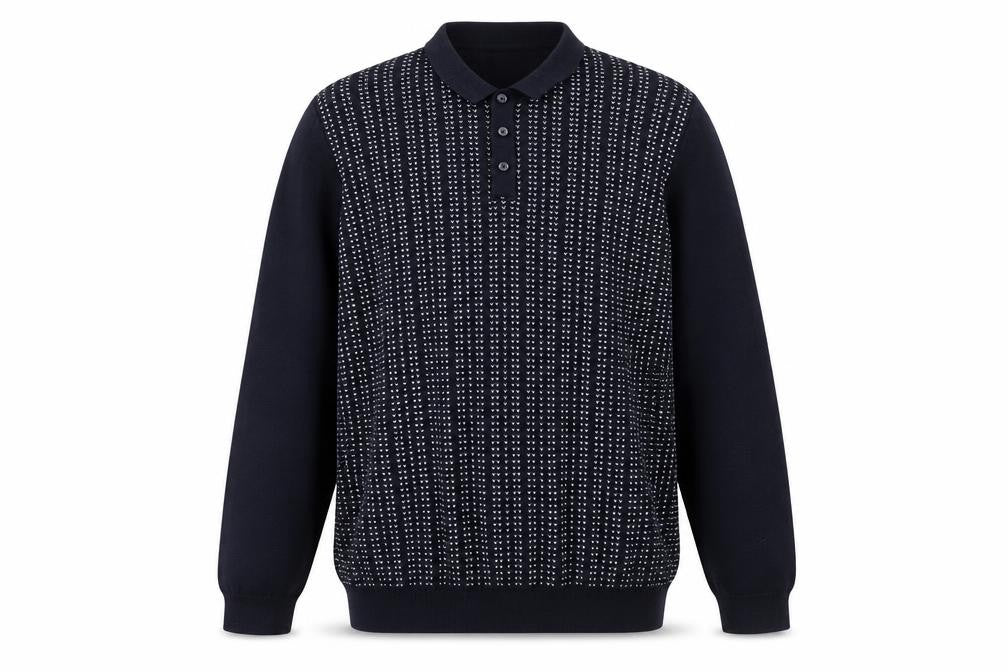 Easy Men's XL Blue Collared Henley Jumper Long Sleeve Knit