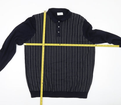Back view of Easy Men's XL Blue Collared Henley Jumper Long Sleeve Knit