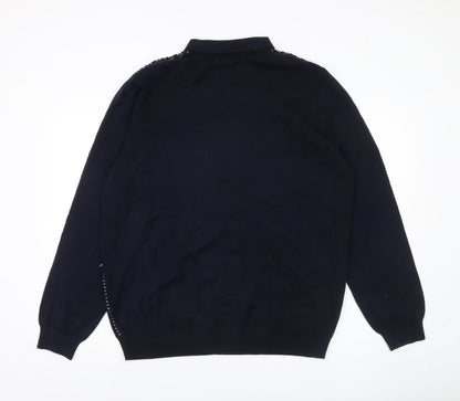 Close-up detail of Easy Men's XL Blue Collared Henley Jumper Long Sleeve Knit