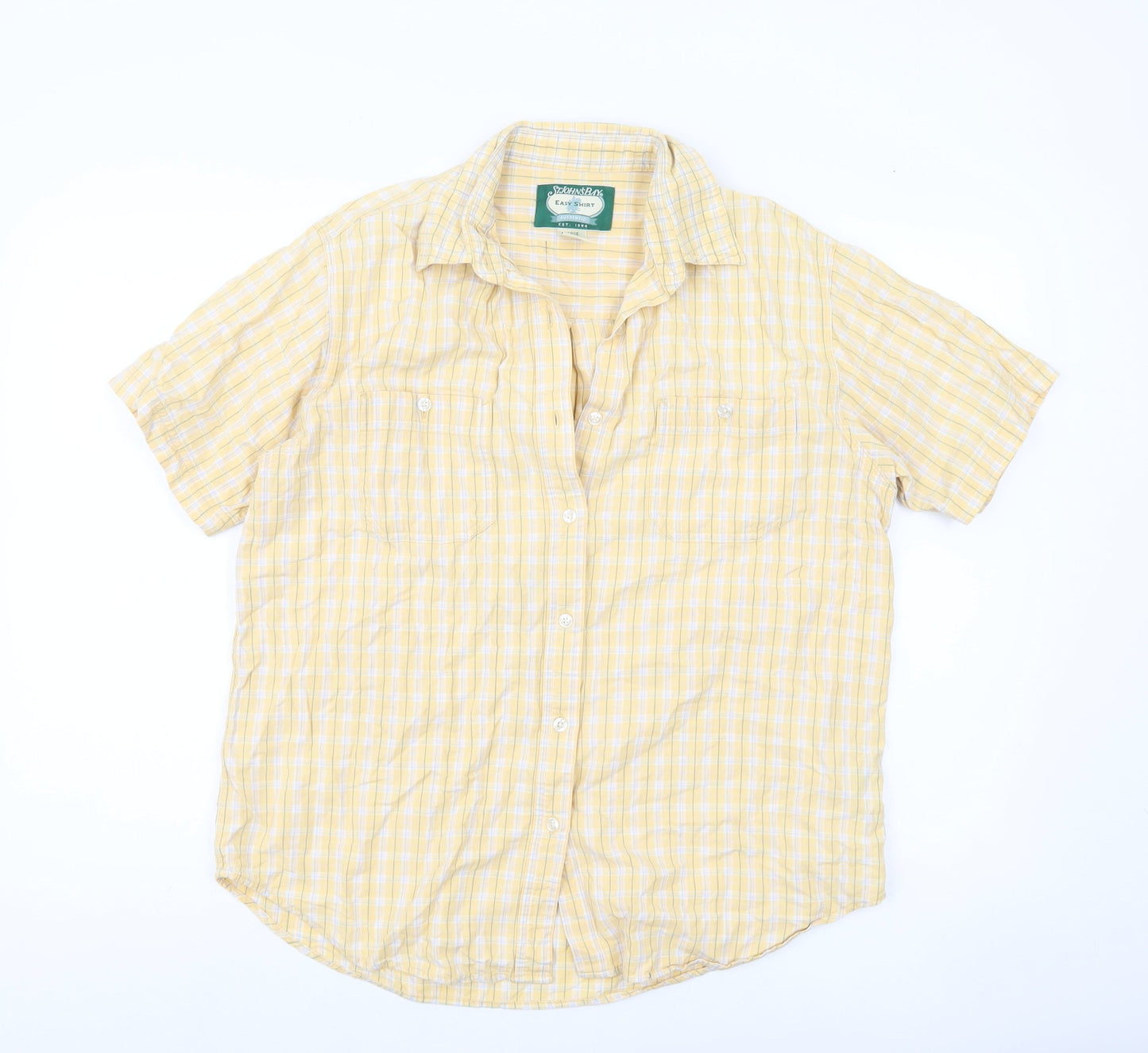 St. John's Bay Men's Yellow Check Cotton Short Sleeve Shirt L