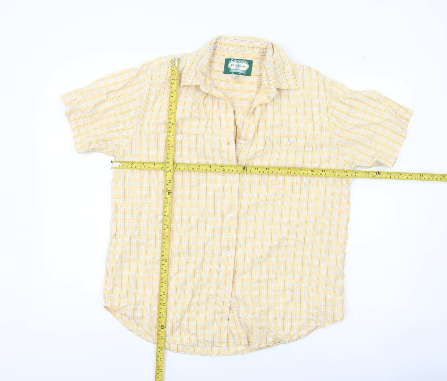 St. John's Bay Men's Yellow Check Cotton Short Sleeve Shirt L
