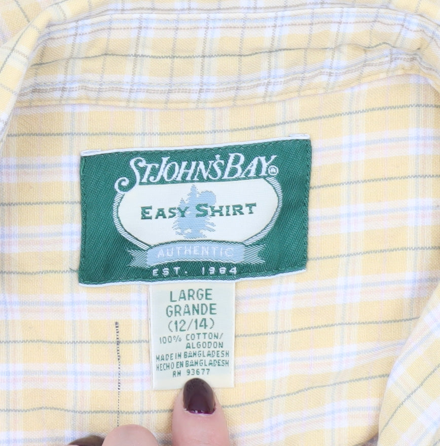 St. John's Bay Men's Yellow Check Cotton Short Sleeve Shirt L