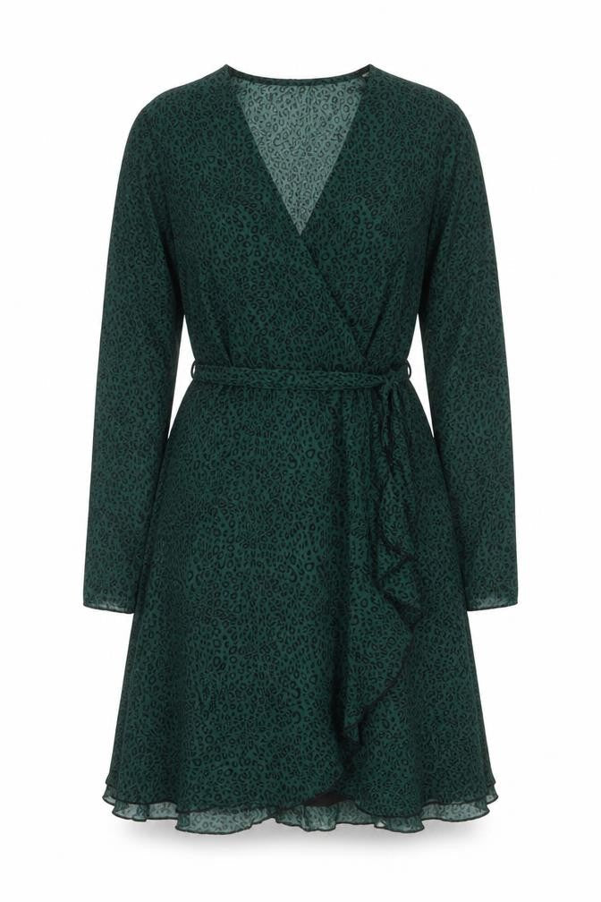 Missguided Women Green Animal Print Wrap Dress Size 10