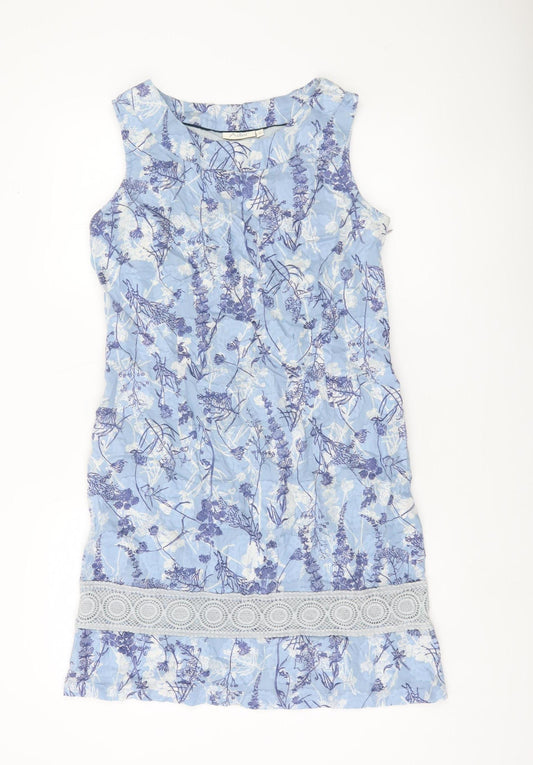 Adini Women’s Blue Floral Cotton Shift Dress Size M Knee Length