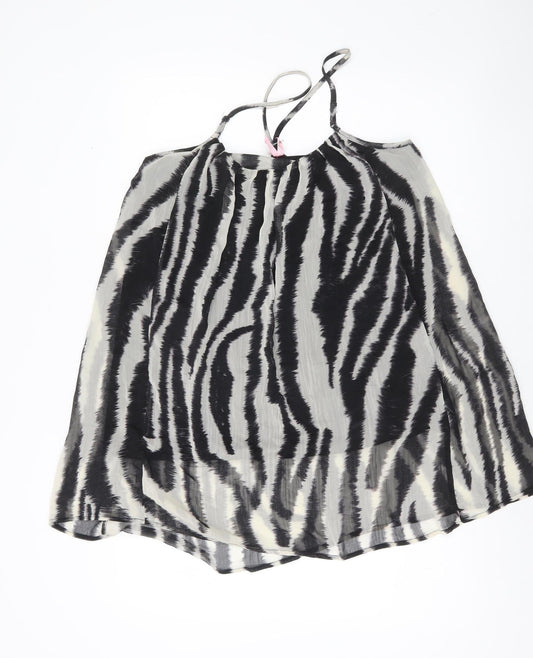 Miso Womens Zebra Print Camisole Tank Top Size 10 Black Sleeveless
