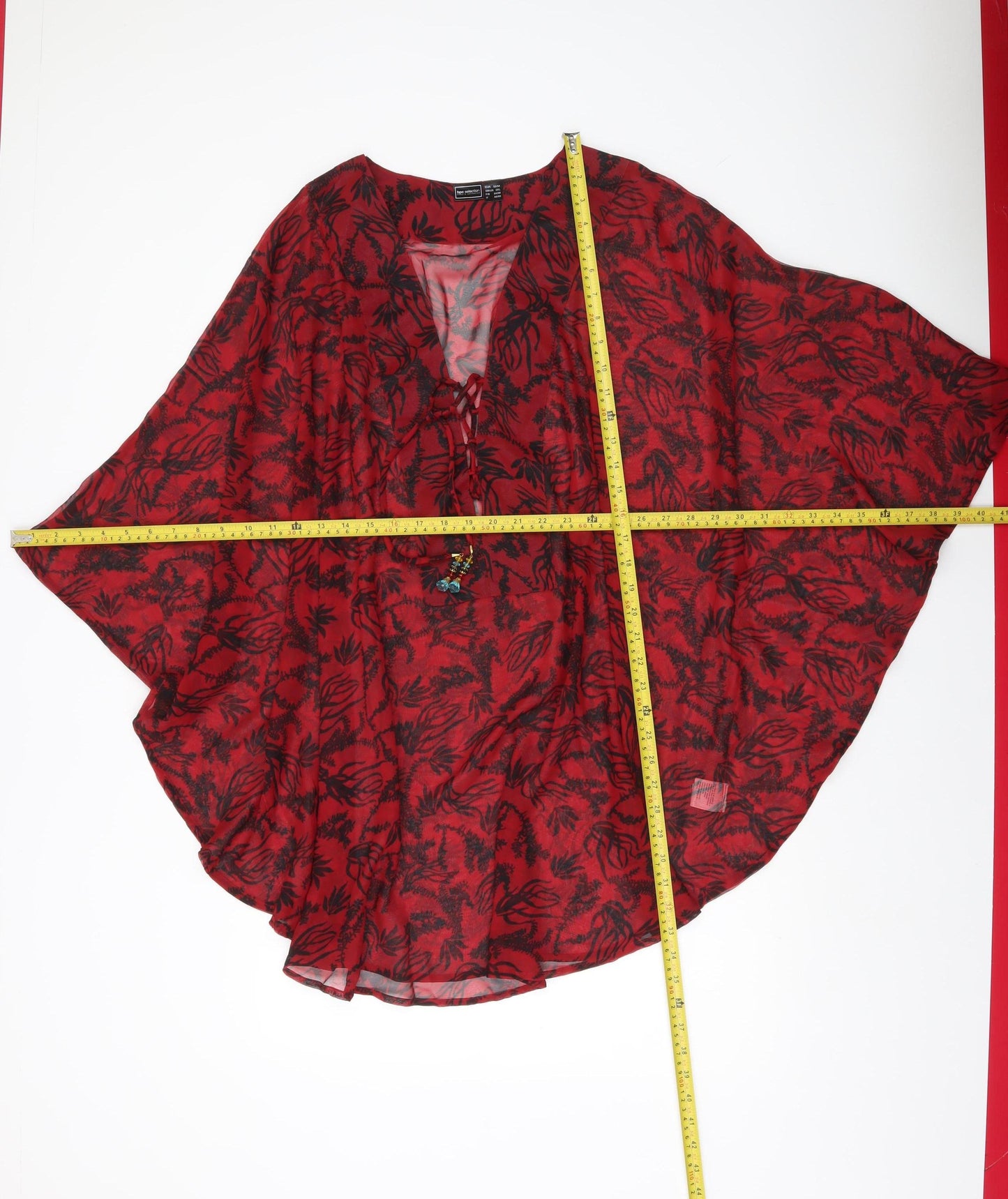 bpc Selection Women’s Red Floral Sheer Swimwear Cover Up Size 2XL