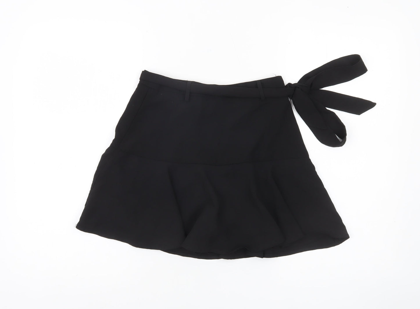 Stradivarius Women’s Black Flare Short Skirt Size 8 Bow Tie