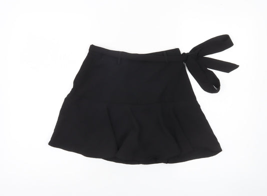 Stradivarius Women’s Black Flare Short Skirt Size 8 Bow Tie