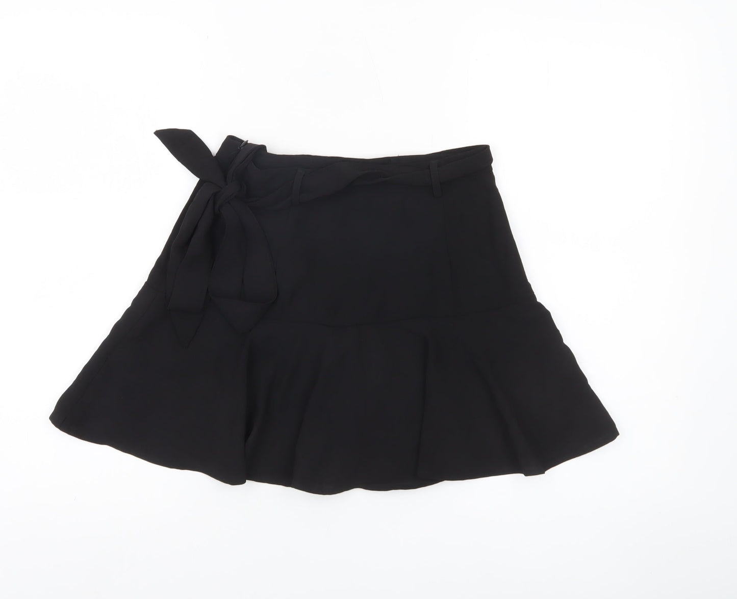 Stradivarius Women’s Black Flare Short Skirt Size 8 Bow Tie