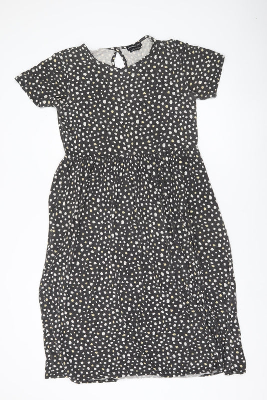 Wednesday's Girl Women Black Polka Dot Skater Dress Size M Short Sleeve