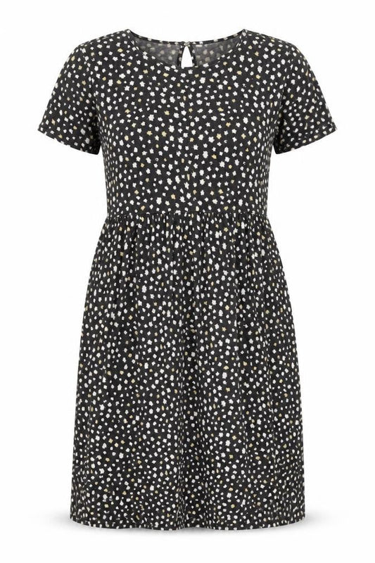 Wednesday's Girl Women Black Polka Dot Skater Dress Size M Short Sleeve