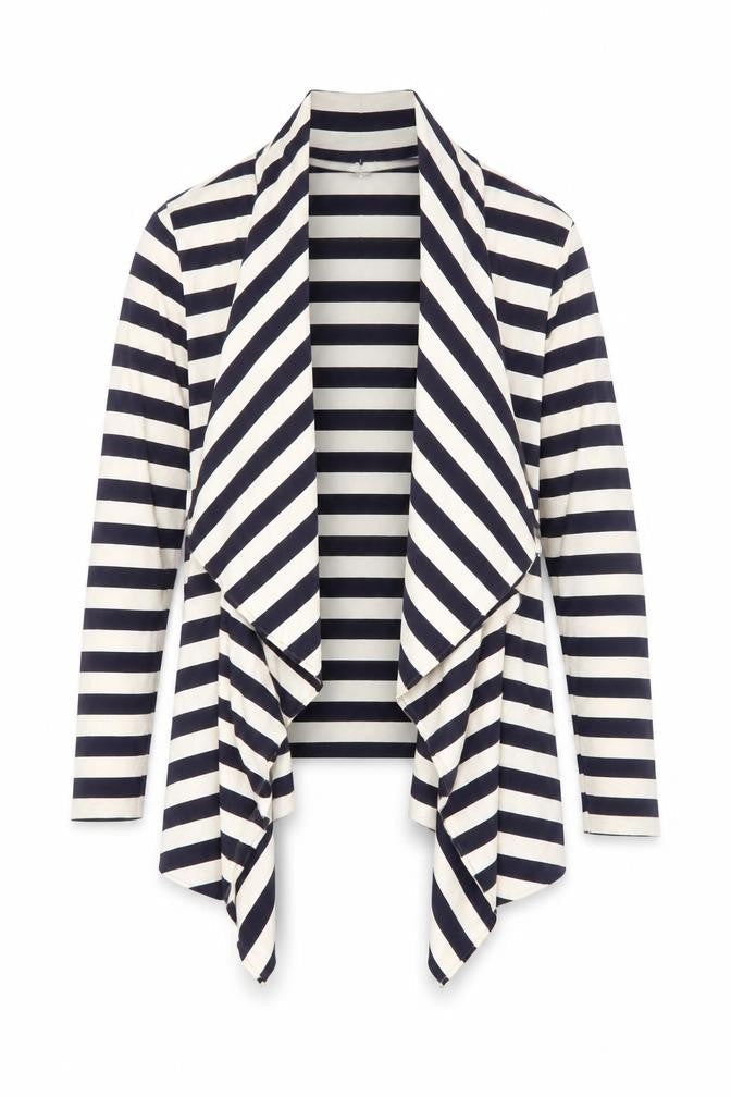 Masai Women Black White Striped Jersey Jacket Size S Relaxed Fit