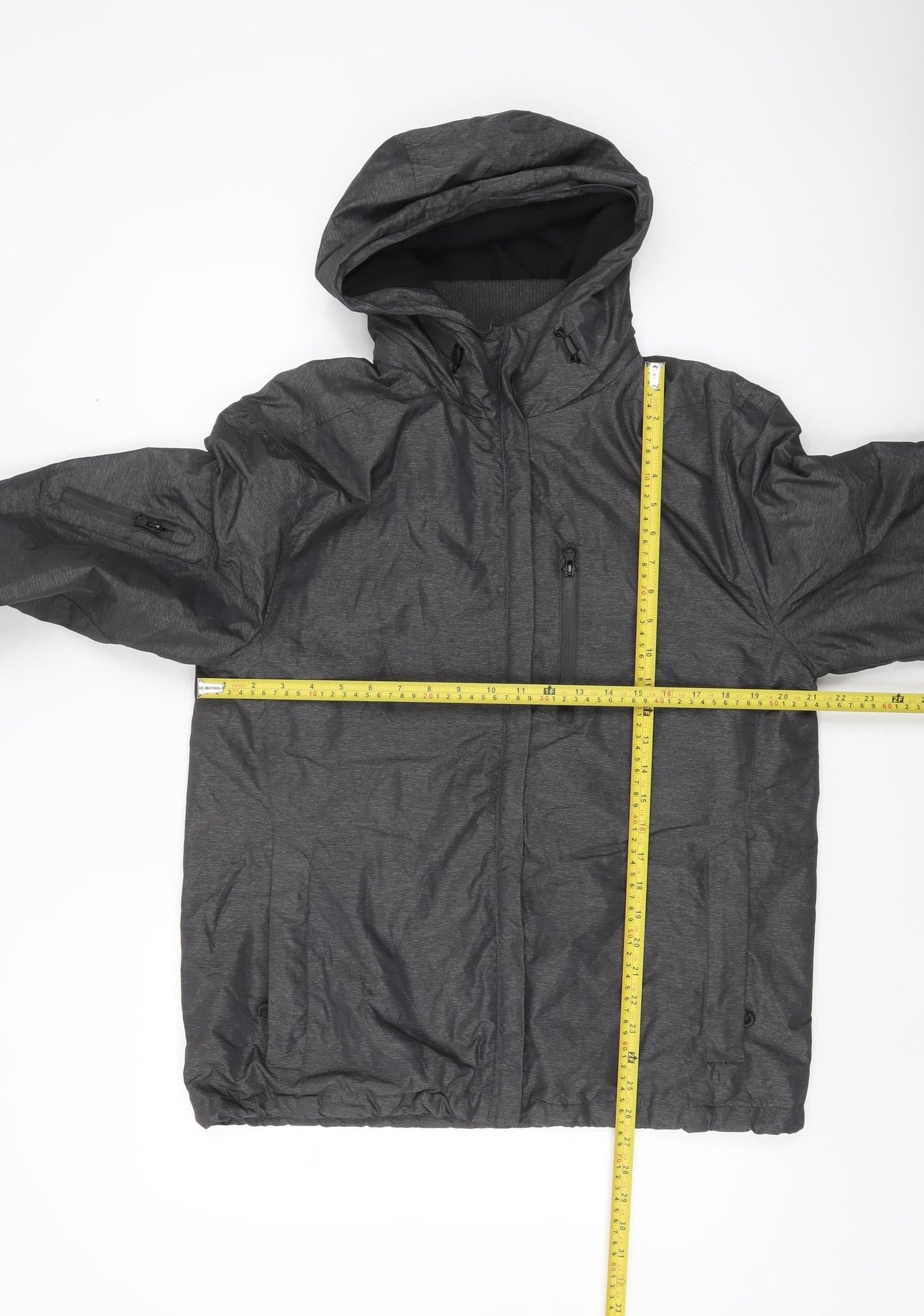 Tu Mens Grey Hooded Puffer Jacket Size M 39-41" Regular Fit Zip Pockets