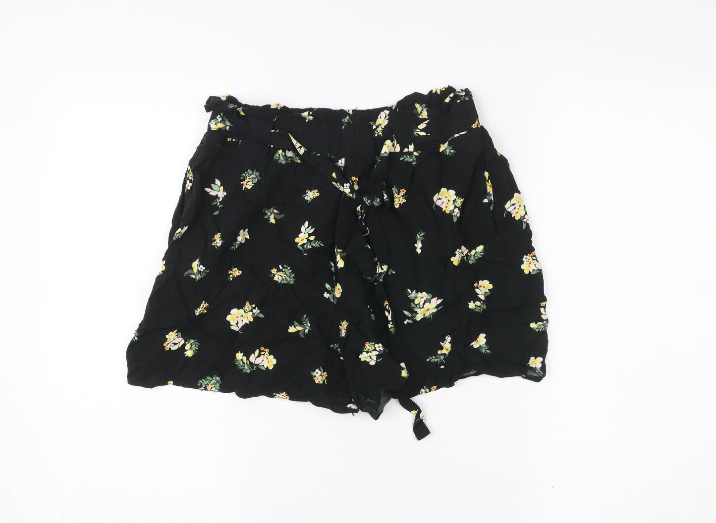 Dorothy Perkins Womens Black Floral Paperbag Shorts UK 10