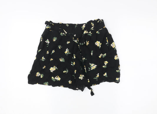Dorothy Perkins Womens Black Floral Paperbag Shorts UK 10