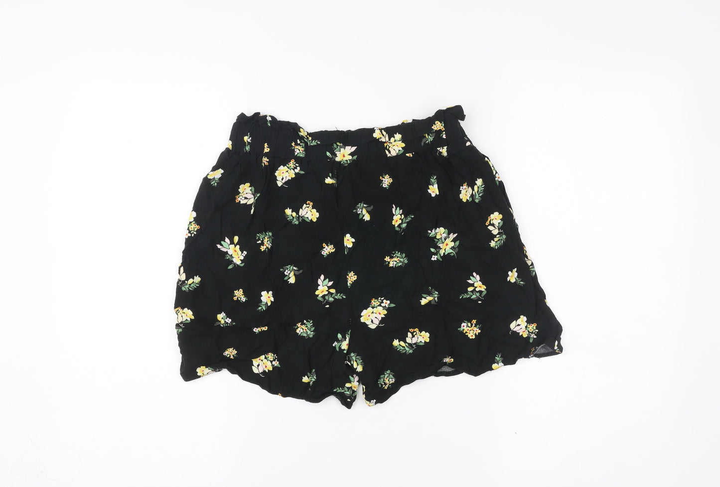 Dorothy Perkins Womens Black Floral Paperbag Shorts UK 10