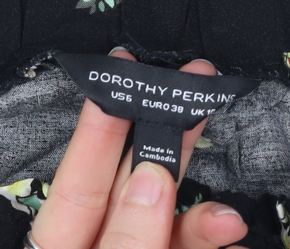 Dorothy Perkins Womens Black Floral Paperbag Shorts UK 10