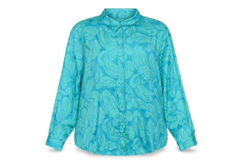 Et Vous Womens Blue Button-Up Shirt Size 12 Long Sleeve Polyester